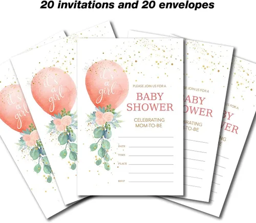 Miniatura 4 de YIDOU Greenery - Invitaciones para fiesta de baby shower, 20 invitaciones y sobres (doble cara)
