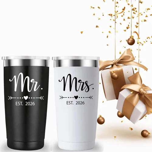 Miniatura 5 de Mamihlap Mr and Mrs Est - Taza de viaje 2026. Regalos de despedida de soltera para parejas de recién casados, esposa, novia y novia. Idea de vaso