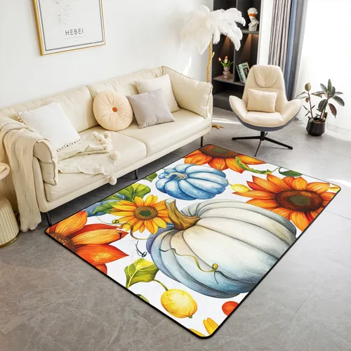 Miniatura 15 de Bonita alfombra de pavo de 3 x 5 para niños y niñas, alfombra de cosecha de Acción de Gracias, alfombra de decoración de otoño antideslizante