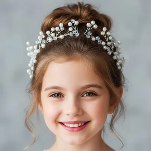 Miniatura 5 de Yean Pieza de pelo de aliento de bebé, diadema de vid de vid con diamantes de imitación, corona de cristal, corona de flores nupciales, accesorios