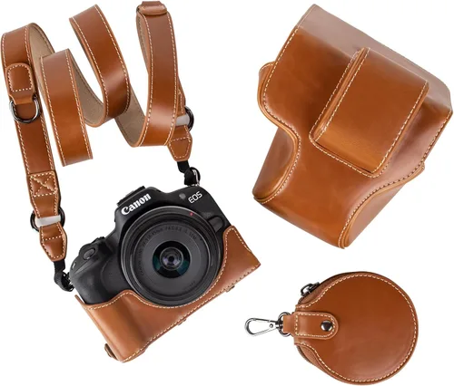 Miniatura 10 de MUZIRI KINOKOO Funda Protectora para Cámara Canon EOS R50/R100 y Objetivo de 18-45mm, de Piel Sintética EOSR50 R100 Incluyendo Media Funda, Tapa