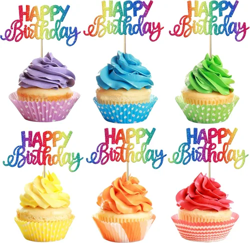 Miniatura 14 de Paquete de 30 adornos para cupcakes con purpurina para celebración, cumpleaños, baby shower, niños, fiesta de cumpleaños, suministros de decoración