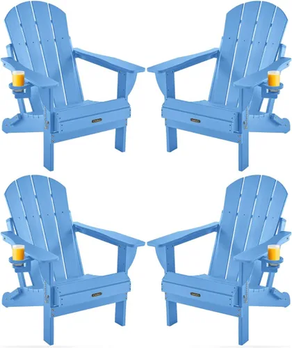 Miniatura 12 de Ciokea Silla Adirondack plegable con textura de madera, silla Adirondack para patio, resistente a la intemperie, silla de plástico para hoguera