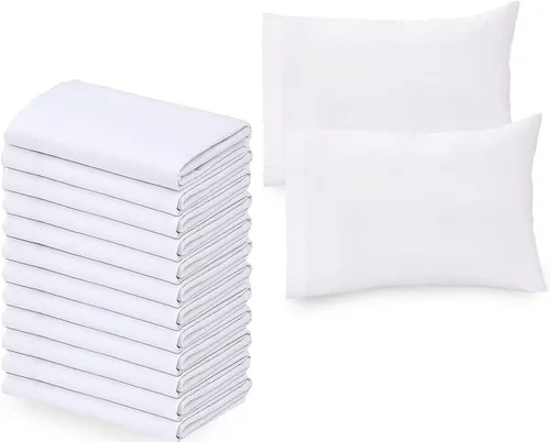 Miniatura 5 de GOLD TEXTILES Paquete de 12 fundas de almohada de polialgodón tamaño Queen, color blanco T-200, multiusos, ideales para usar en hoteles, hospitales