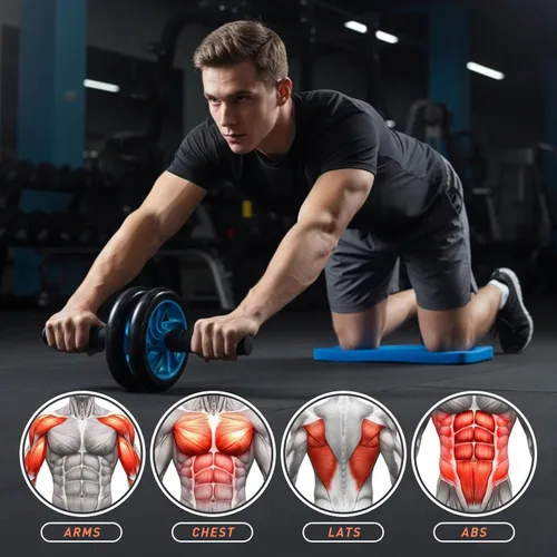 Miniatura 3 de TOMSHOO - Kit de rodillos de rueda AB con barra de empuje, alfombrilla para rodillas, cuerda de saltar y agarre de mano - Entrenamiento de gimnasio