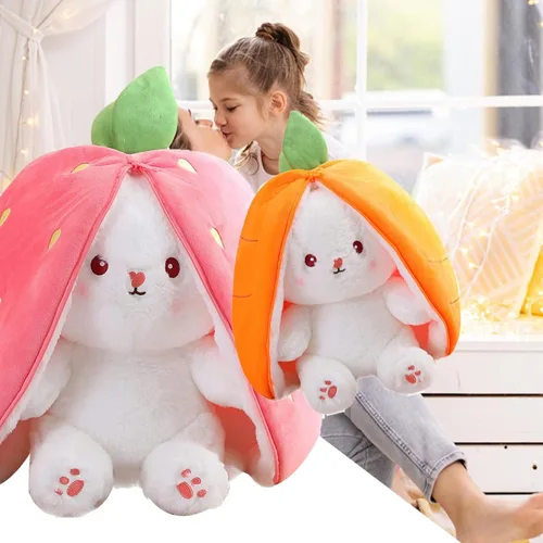 Miniatura 9 de 2 almohadas de peluche: conejo reversible de zanahoria y fresa con cremallera, peluche de conejo de Pascua – Lindo regalo de cumpleaños para niños