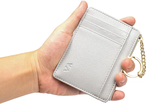 Miniatura 94 de Tarjetero delgado con bloqueo RFID, billetera de bolsillo pequeño, con cremallera Keychian para monedero, monedero y tarjetero para mujeres y hombres