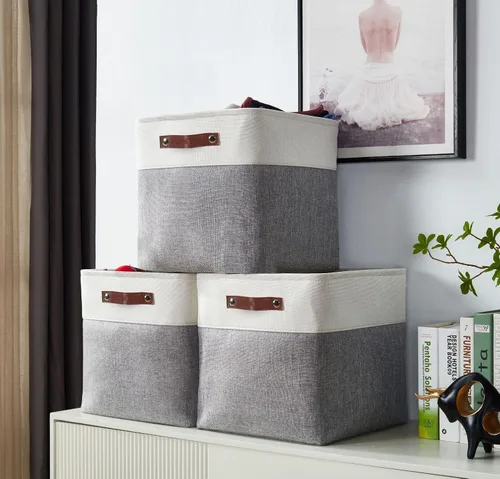 Miniatura 6 de DECOMOMO - Contenedores de tela para almacenamiento, cubos de 11 x 11 pulgadas, canasta decorativas con asas para organizar estantes y armarios