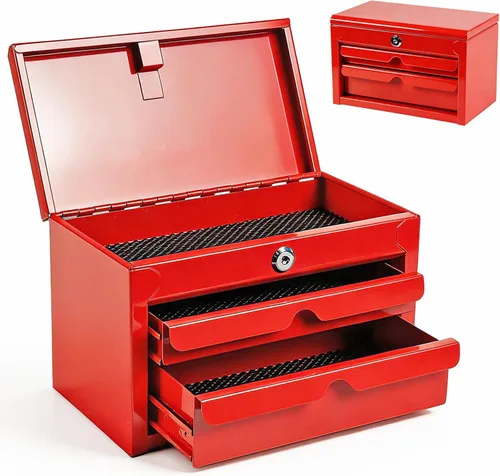 Miniatura 9 de BIG RED Caja de Herramientas de Metal de 3 Cajones de 20", Cofre de Herramientas Portátil de Acero con Correderas de Rodamiento de Bolas y 2