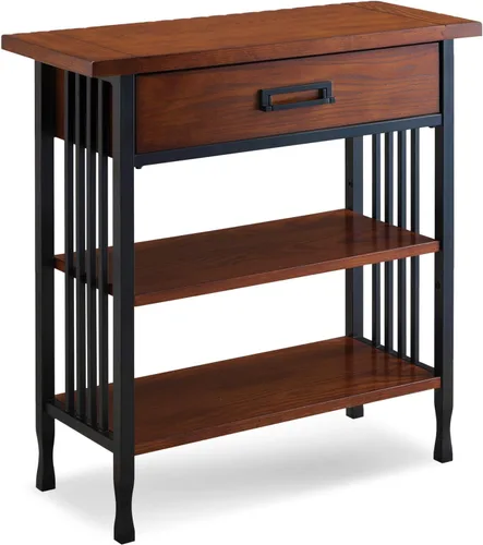 Miniatura 6 de Leick Home Ironcraft Estantería de madera maciza, 1 cajón, 2 estantes, herrajes ennegrecidos, lados de listones, fácil montaje, negro lavado, 12