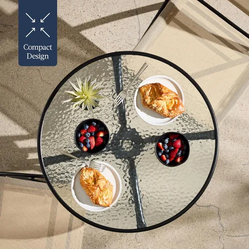 Miniatura 5 de Best Choice Products Juego de muebles de comedor de 3 piezas con mesa de vidrio texturizado, 2 sillas plegables de acero, tela de poliéster