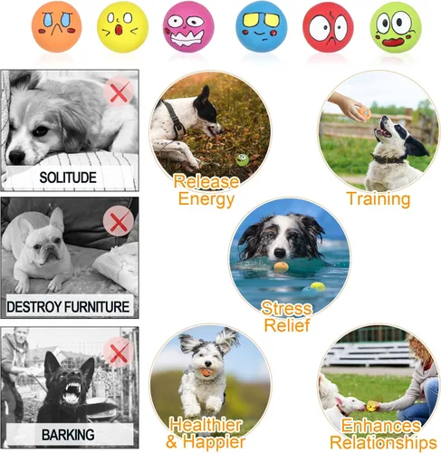 Miniatura 6 de Pelota chirriante de látex para perros, juguetes de pelota chirriante, juguete para cachorros, mascotas pequeñas y medianas (6 unidades (C))