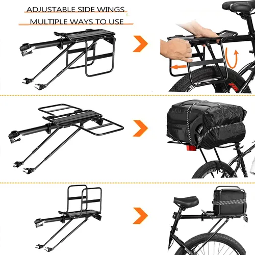 Miniatura 2 de Estante plegable de carga para bicicleta de alas anchas, liberación rápida, universal, gran capacidad, altura ajustable de 24 a 29 pies