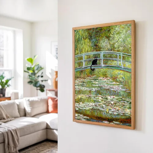 Miniatura 2 de Divertido arte de pared de gato negro, arte de Monet, decoración de pared de gato de lirio de agua, impresión de póster divertido de gatos negros