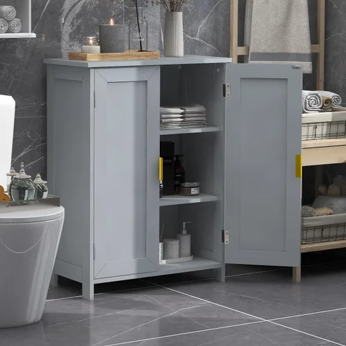 TaoHFE Gabinete de almacenamiento de baño gris, gabinetes de baño independientes con 2 puertas, armario de toallas para baños, gabinetes de baño,