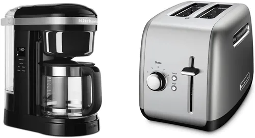 KitchenAid Cafetera de 12 tazas + tostadora de 2 rebanadas, color plateado