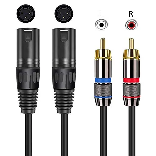 Miniatura 2 de Cable doble RCA macho a XLR macho, 5 pies, negro, interior, 4 pines, 0.236 in, macho a macho, transmisión de audio, compatible con altavoz