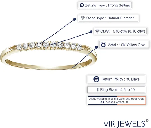 Miniatura 3 de Anillo de aniversario de boda de diamantes pequeños de 110 quilates (ctw) para mujer, anillo de compromiso de diamantes redondos de oro amarillo