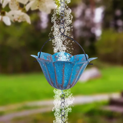 Miniatura 6 de Cadena de lluvia de 13.4 pies, cadenas de lluvia de colibrí para exterior, campana de cadena de lluvia de cobre con 12 tazas, cadena decorativa
