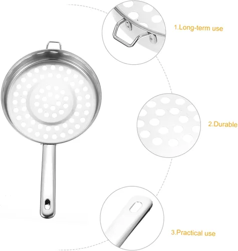 Miniatura 6 de Colador de fondo plano de acero inoxidable, cuchara de cocina de agujero grande para filtrar ollas calientes y camarones, colador de malla