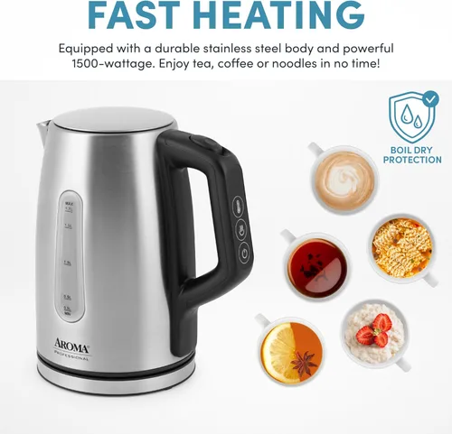 Miniatura 3 de AROMA Hervidor eléctrico profesional de acero inoxidable de 1.7L/7 tazas (AWK-1810SD)
