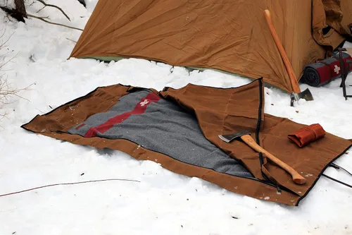 Miniatura 5 de 1844 Helko Werk Alemania - Saco de dormir de lona encerada hecho a mano para vaqueros - Saco de dormir para acampar con correas de cuero y Rollo