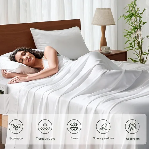 Miniatura 8 de Juego de sábanas tamaño King, sábanas de viscosa de bambú para cama, juego de 4 piezas, 100% viscosa derivada de bambú, lujo sedoso y refrescante