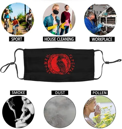 Miniatura 5 de Máscara facial de tela para adultos y niños, Odin Raven Vikings Runes Huginn Muninn Myth - Cubrebocas antipolvo, pasamontañas reutilizables