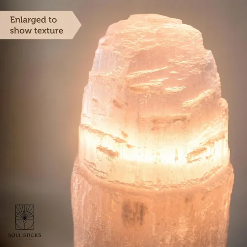 Miniatura 6 de Soul Sticks Lámpara de cristal de selenita natural y fabricada en Marruecos, incluye bombilla y cable con interruptor de atenuación Torre Iceberg