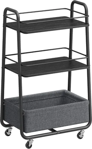 Miniatura 9 de VASAGLE LILEA Collection - Carrito de almacenamiento con cesta de tela, carrito utilitario rodante de 3 niveles con ruedas y estantes, para sala