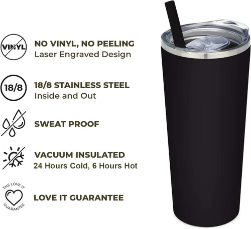 Miniatura 3 de Vaso de acero inoxidable aislado al vacío con tapa y pajita, taza temática de gatos para amantes de los gatos, taza para mamá y gato, taza