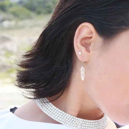 Miniatura 46 de Pendientes de cristal de punta envuelta en alambre de piedra pulida para mujer Reiki Energy Healing
