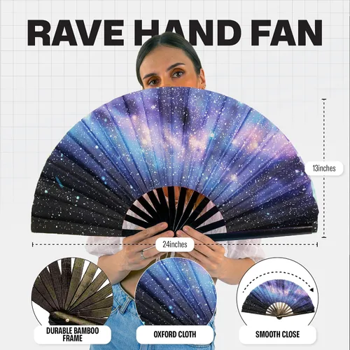 Miniatura 14 de SoJourner Bags Rave Fan – Ventilador plegable grande – Ventilador de mano Clack para raves, Halloween, Burlesque, trajes de arcoíris para mujeres