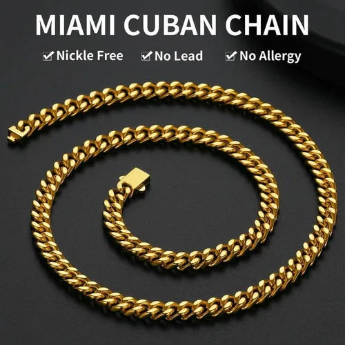 Miniatura 2 de ChainsHouse - Cadena de acero inoxidable para hombre, negrooro de 18 quilates, de 1364, 932, 2364, 1532, 3564 pulgadas de ancho, sin deslustre