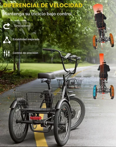 Miniatura 5 de Skeri Triciclo eléctrico, triciclo eléctrico de 1000 W para adultos, bicicleta eléctrica plegable de 3 ruedas de 20 pulgadas, triciclo E con batería