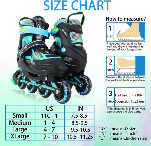 Miniatura 4 de Patines en línea ajustables para niñas y niños, patines con todas las ruedas iluminadas, patines para mujer para niños y adultos, hombres, mujeres