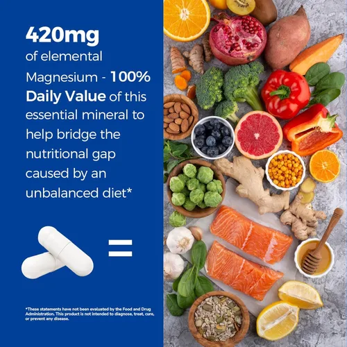 Miniatura 4 de Vitalibre Complejo de magnesio 10 en 1, 420 mg de magnesio elemental, ultra fuerza, máxima absorción, suplemento de magnesio quelado para nervios