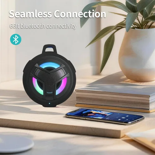 Miniatura 6 de EBODA Altavoz de ducha Bluetooth, altavoces Bluetooth portátiles, altavoz inalámbrico impermeable IP67 con luz LED, flotante, 2000 mAh, estéreo Negro