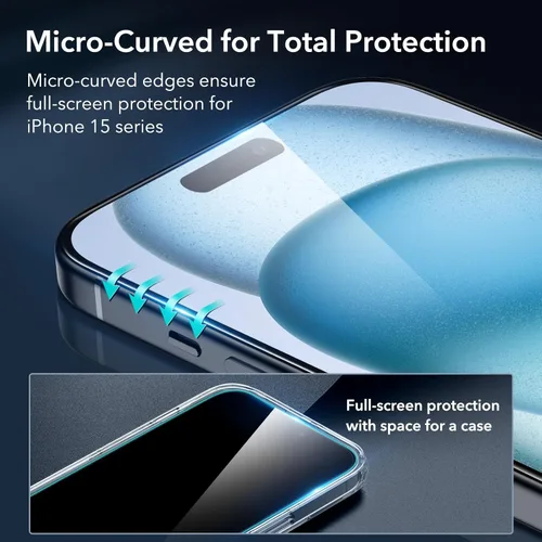 Miniatura 3 de ESR Paquete de 3+1 protectores de pantalla para iPhone 15 Plus, [dureza 9H] [grado militar a prueba de roturas] película de vidrio templado