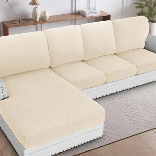 Miniatura 28 de H.VERSAILTEX Fundas para sofá seccional, 4 piezas, fundas de cojín de asiento de sofá en forma de L, fundas de cojín separadas para chaise longue