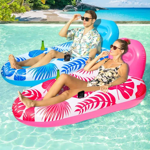 Miniatura 9 de FindUWill Sillas flotantes de piscina para adultos, paquete de 2 sillas flotantes grandes de 65 x 42 pulgadas, tumbona inflable para piscina