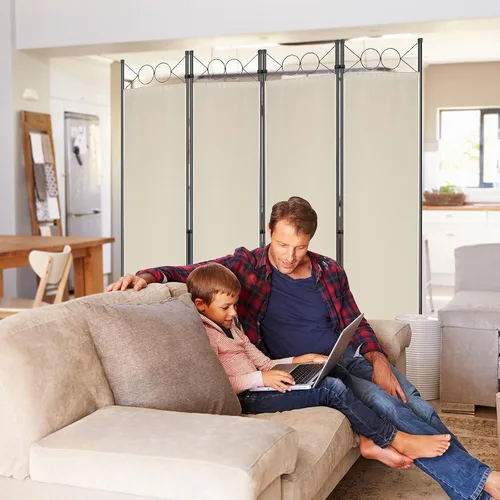 Miniatura 3 de Divisor de habitación, pantalla de privacidad plegable de 4 paneles, divisores de habitación con marco de acero de 6 pies, montaje libre, separador