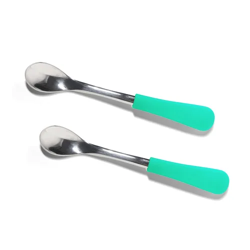 Miniatura 12 de Avanchy Infant Baby Spoons Stainless Steel and Silicone Set, Self Feeding Food Utensils, 4 Months Baby Led Weaning, 2 Pack, Black