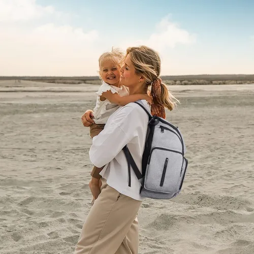 Miniatura 8 de Mancro - Mochila, pañalera, Mochila para pañales para papá y mamá, bolsa de viaje para mujeres y hombres, L, 1-gris