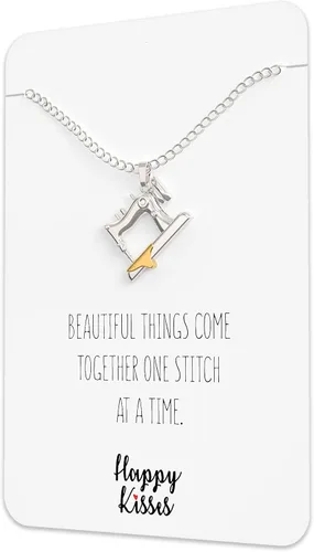 Miniatura 4 de Happy Kisses Collar con dijes de costura, regalos para colchas y alcantarillas, tarjeta de regalo con mensaje "Beautiful Things Come Together One