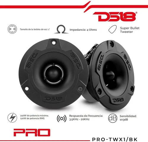 Miniatura 2 de DS18 PRO-TWX1 Tweeter Super Bullet de aluminio de 1 pulgada, 240 W máximo, 4 ohmios, crossover integrado, los tweeters PRO son los mejores