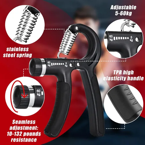 Miniatura 3 de Fortalecedor de agarre de mano, entrenador de fuerza de agarre, 22-132 libras de resistencia ajustable para antebrazo ejercitador para Negro 1