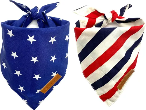 Realeaf Bandanas para perros del 4 de julio, 2 unidades, bufanda reversible con bandera estadounidense para niños y niñas, tela duradera de primera