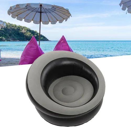 Miniatura 2 de Srliya Sofá inflable de aire flocado, silla inflable simple, sofá perezoso, sofá puff para sala de estar, dormitorio, sala de lectura, oficina, Gris