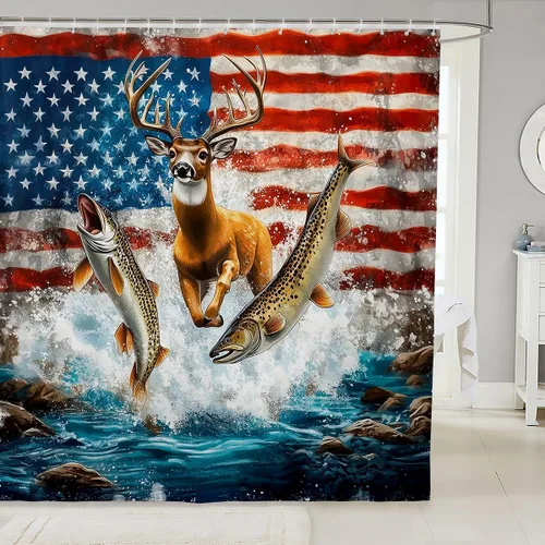 Miniatura 17 de Erosebridal American Flag Shower Curtain 72" Wx72 L Army Green Camo Waterproof Bathroom Curtains Bear Claw Hunting Theme Bathroom Shower Curtain